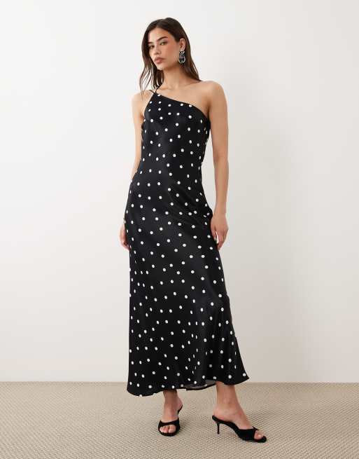 Nobodys Child Occasion Pia satin one shoulder cowl open back maxi dress in black  polka dot | ASOS