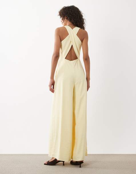 Nobodys Child - Occasion Reign - Tuta jumpsuit accollata gialla con incrocio sul retro - view 1