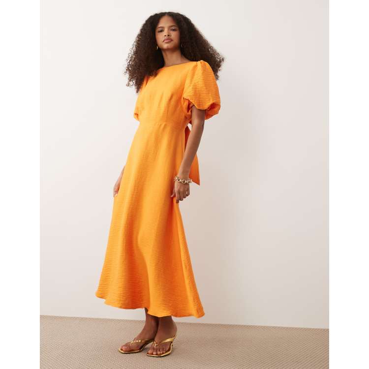 Nobody's Child Occasion Zola puff sleeve midaxi dress in orange | ASOS