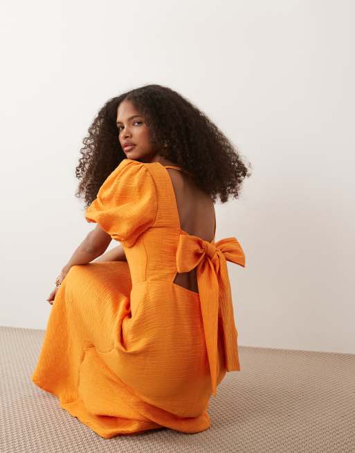 Nobody's Child Occasion Zola puff sleeve midaxi dress in orange | ASOS