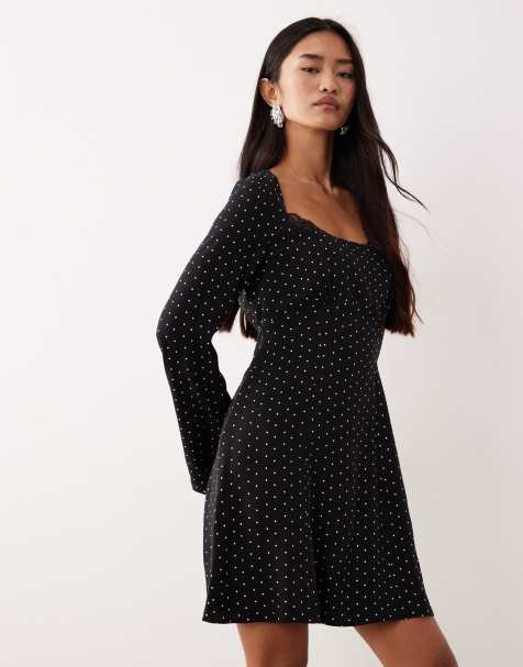Nobody's Child Olivia lace square neck mini dress in black polka dot - view 1