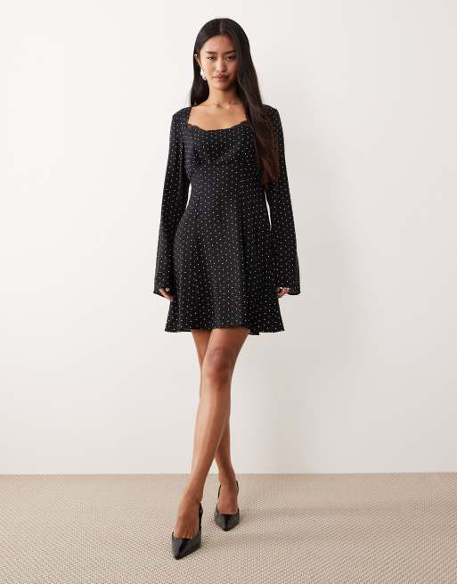Nobody's Child – Olivia – Minikleid in Schwarz mit Polka-Dots, Spitze und eckigem Ausschnitt, 4 von 4