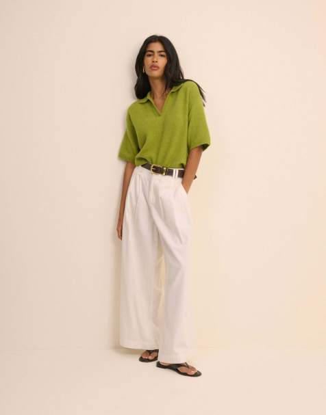 Nobody's Child Open collar polo knitted top in green - view 1