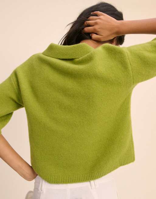 Nobody's Child Open collar polo knitted top in green, 2 of 5
