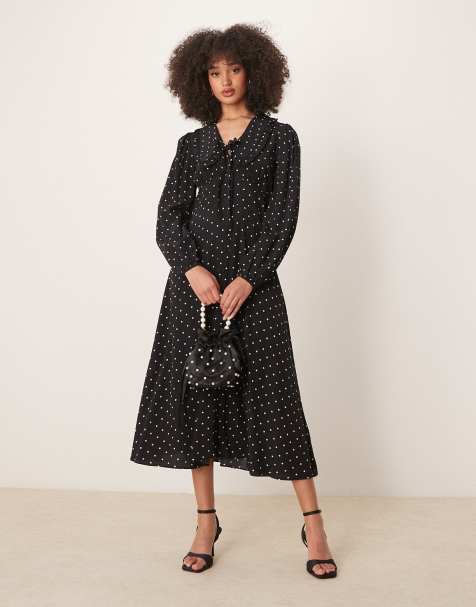 Nobody's Child Otillie midi dress in black and white spot - view 1