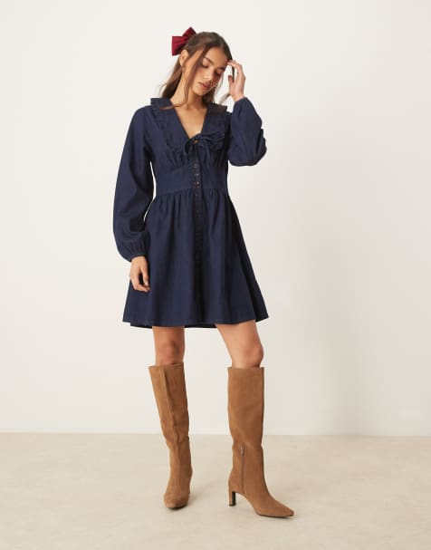 Nobody's Child – Ottilie – Denim-Minikleid in dunkelblauer Waschung mit Kragendetail - view 1