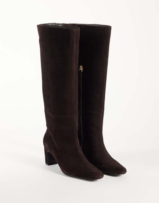 Nobody's Child Ottilie real suede knee high boots in chocolate, 2 of 4