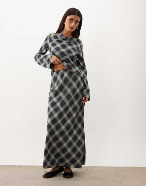 Nobody's Child Otto bias maxi rok co-ord in blauw en groen geruit - view 1