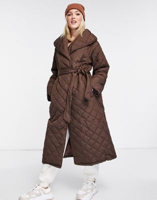 Nobody's Child oversized wrap quilted coat in with belt