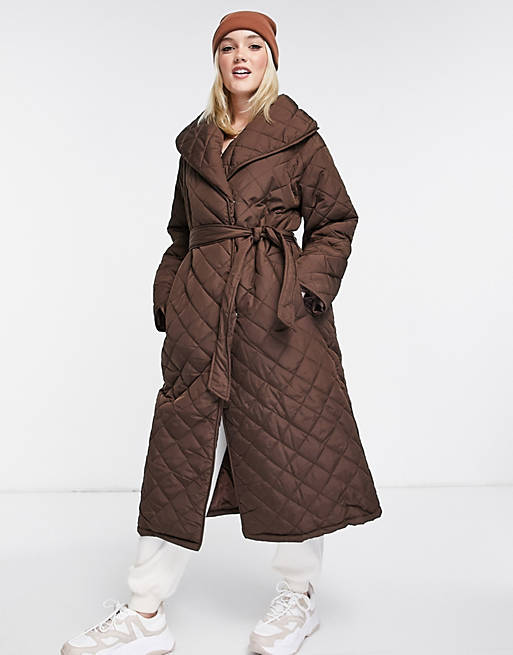 Nobody's Child oversized wrap quilted coat in with belt | ASOS