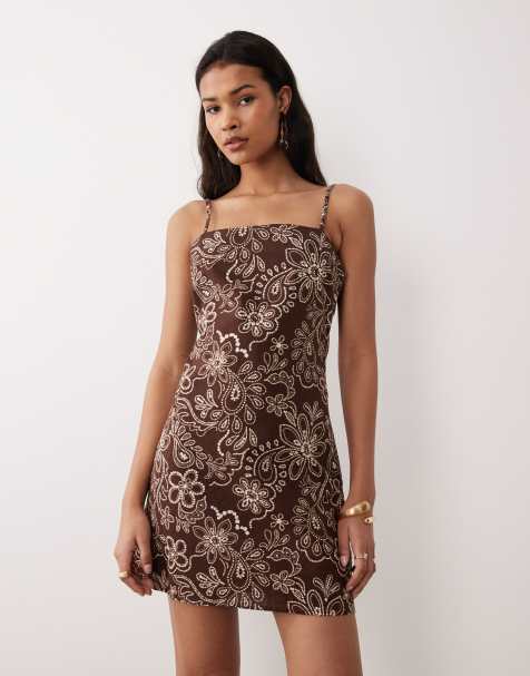 Nobody's Child – Palma – Mini-Camisole-Kleid in Braun mit Print - view 1