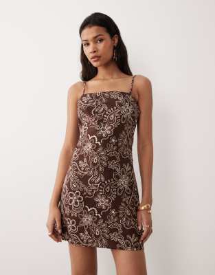 Palma - Robe caraco courte imprimée - Marron-Brown 36