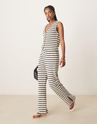 Pantalon d'ensemble large texturé à rayures - Noir et blanc-Multicolore XS