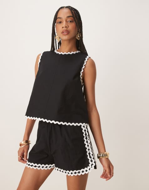 Nobody's Child - Pantaloncini neri stile jogging con finiture a zig-zag in coordinato - view 1