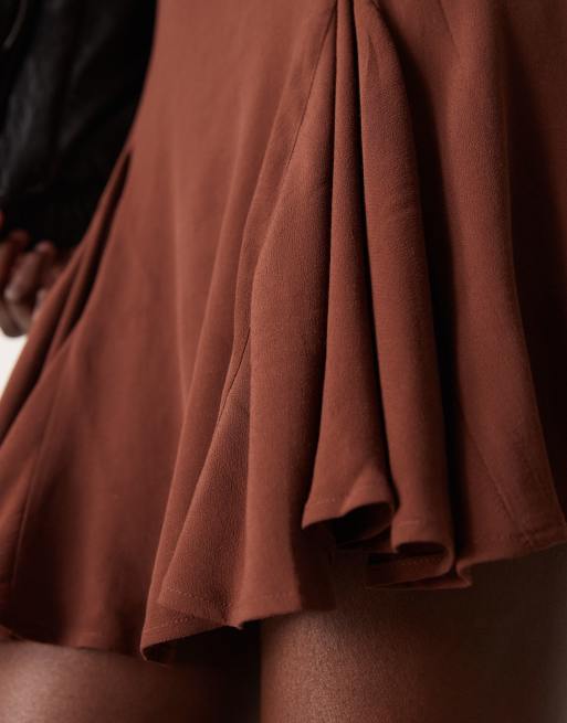 Nobody's Child Paris cutout-back fluted hem mini dress in brown, 3 of 4