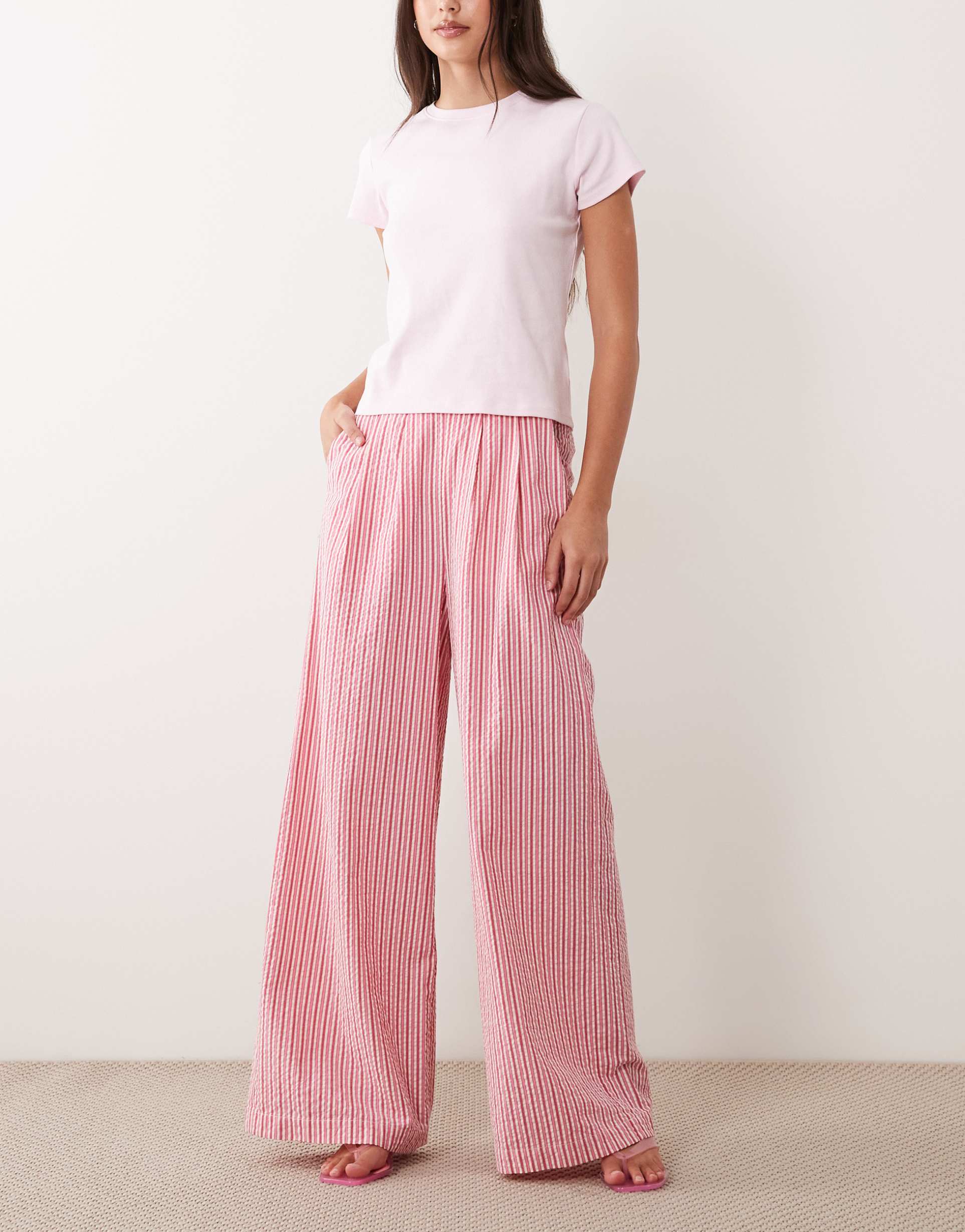nobody's child parker mid waist wide leg pants in red stripes - part of a set