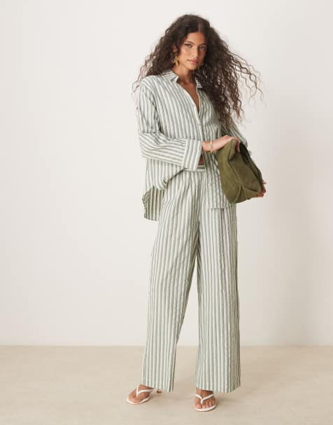 Nobody's Child Parker wide leg linen trousers co-ord in beige stripe