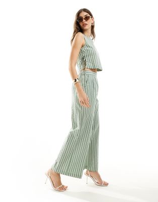 Parker wide leg pants in green pinstripe - part of a set