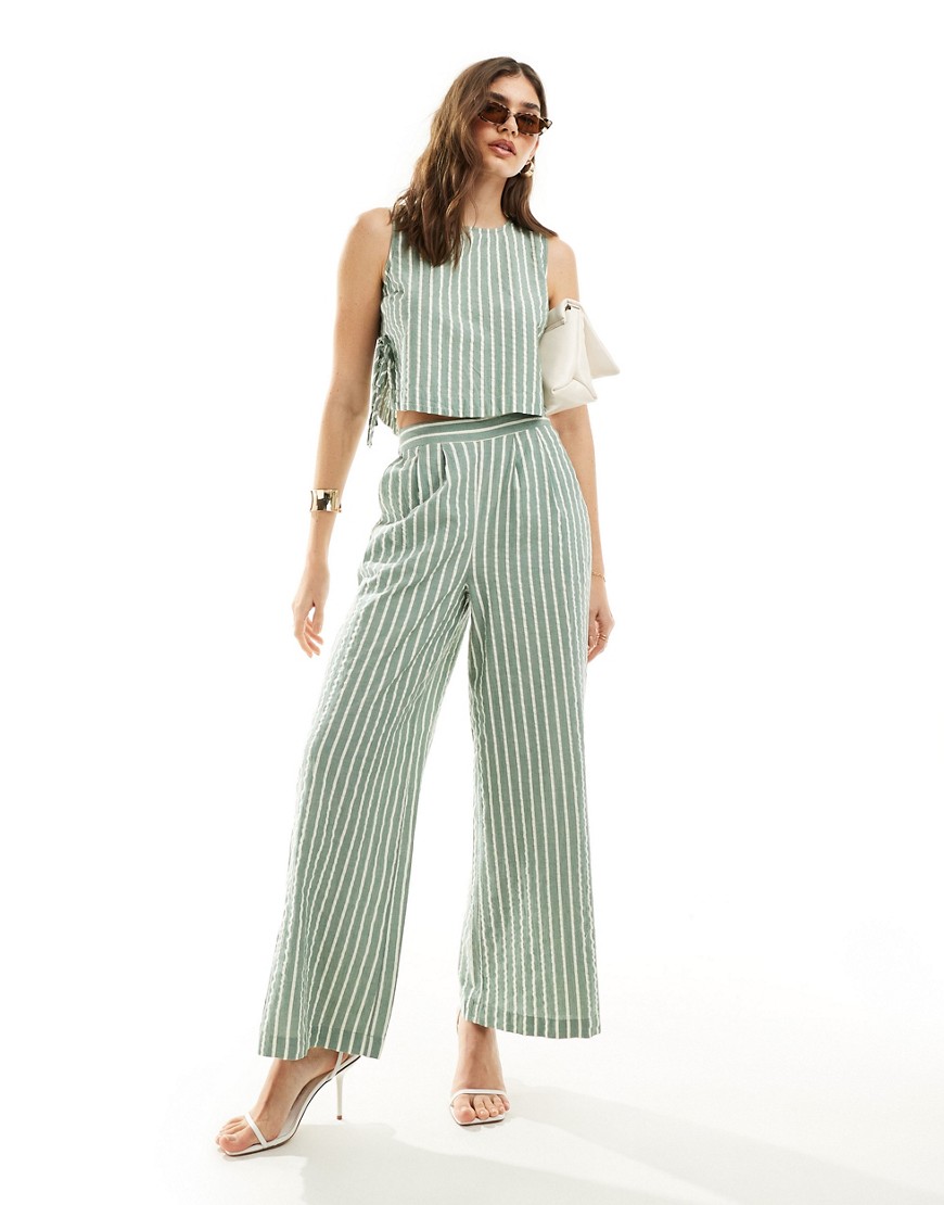 Shop Nobody's Child Parker Wide Leg Pants In Green Pinstripe - Part Of A Set
