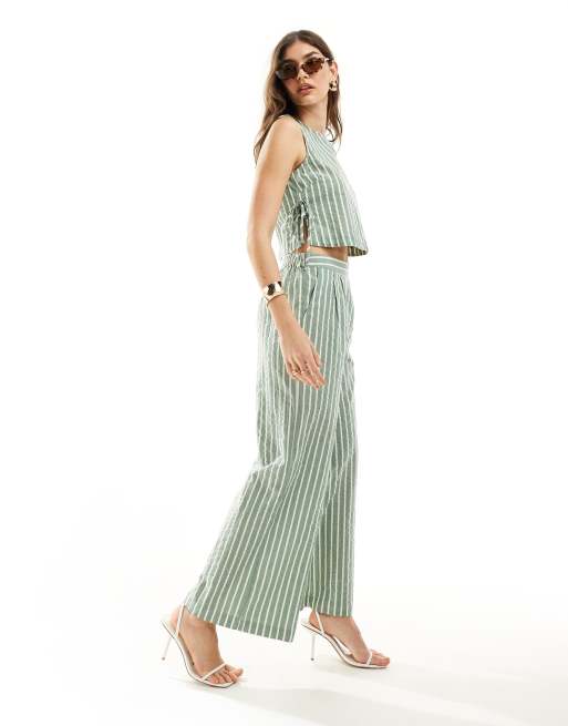 Nobody's Child Parker wide leg pants in green pinstripe - part of a set