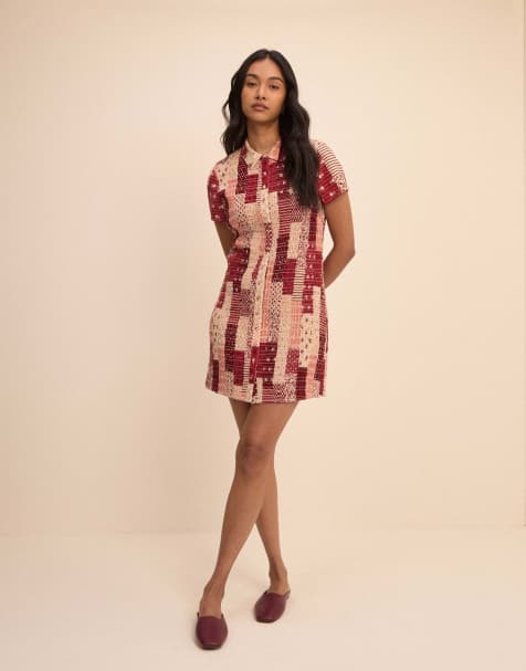 Nobody's Child Patchwork mel mini dress in red - view 1