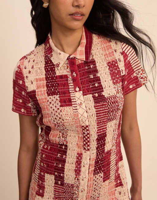 Nobody's Child Patchwork mel mini dress in red, 2 of 5