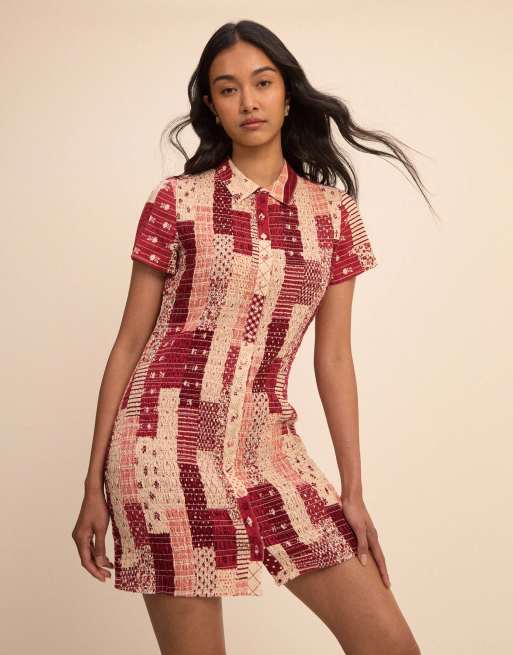 Nobody's Child Patchwork mel mini dress in red, 4 of 5