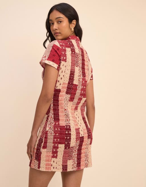 Nobody's Child Patchwork mel mini dress in red, 5 of 5