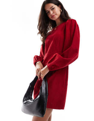 Nobody's Child Nobody's Child Patras cord mini dress with balloon sleeve in red