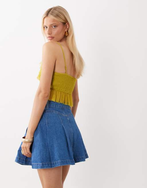 Nobody's Child Pendower denim pleated mini skirt in blue, 4 of 5