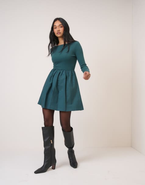 Nobody's Child Penni boat neck jersey poplin mini dress in teal