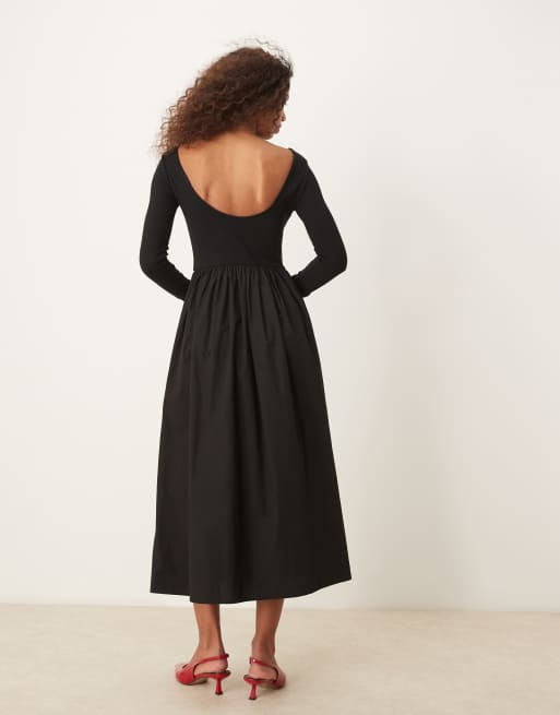 Nobody's Child Penni boat neck midi dress in black | ASOS