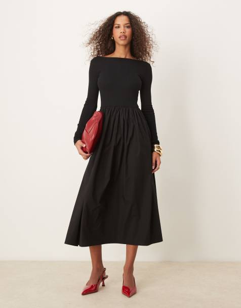 Nobody's Child - Penni - Vestito midi nero con scollo a barchetta - view 1