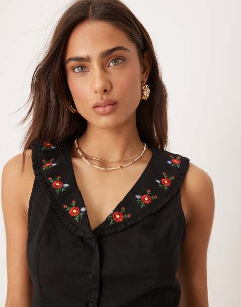 Nobody's Child - Penny - Crop top met geborduurde kraag in zwart - view 1