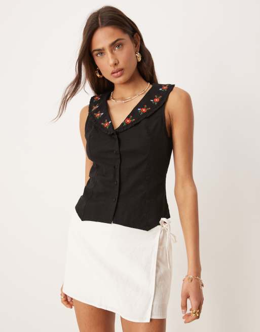 Nobody's Child - Penny - Crop top nero con scollo ricamato, 4 di 4