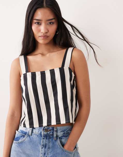 Nobody's Child – Penrith – Camisole-Oberteil aus Leinenmix in Schwarz gestreift mit Knöpfen am Rücken, Kombiteil - view 1