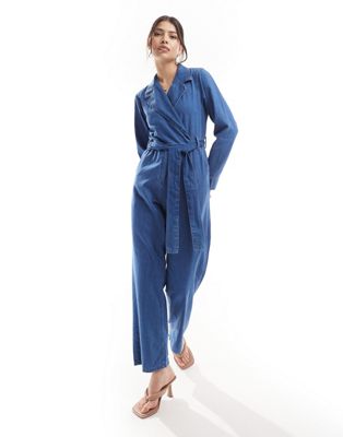 Penrith wrap denim jumpsuit in blue