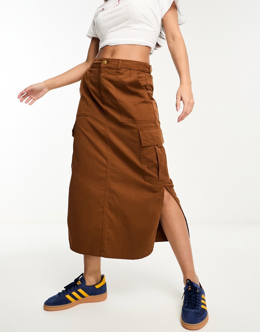 Peonie cargo midi skirt in brown