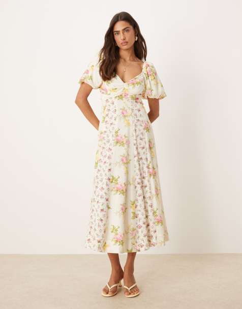 Nobody's Child - Peony - Midi jurk in melkmeisjes-stijl met bloemenprints in crème - view 1