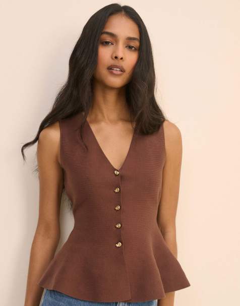 Nobody's Child Peplum knitted top in brown - view 1
