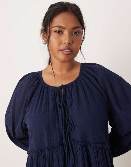 Nobody's Child Petite Adley boho midi dress in navy, 3 of 4