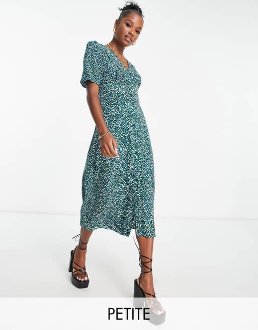 Nobody's Child Petite Alexa micro print midi dress in green | ASOS