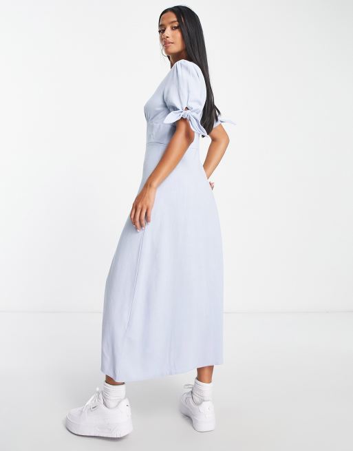 Nobody's Child Petite Alexis button front midaxi dress in blue | ASOS