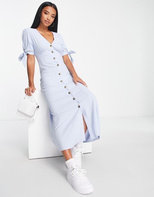 Nobody's Child Petite Alexis button front midaxi dress in blue, 4 of 4