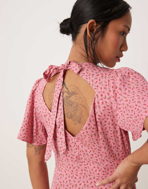 Nobody's Child Petite Andie button front midi tea dress in pink rosebud |  ASOS