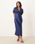 [Nobody's Child Petite] Nobody's Child Petite Angela lace trim midi dress in navy-Blue 14 Navy