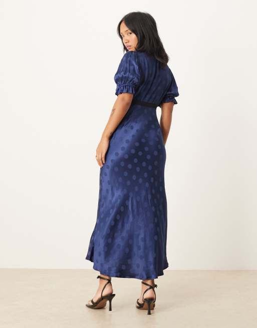 knee length dresses for ladies Navy Tie Front Tiered Adley Midi Dress