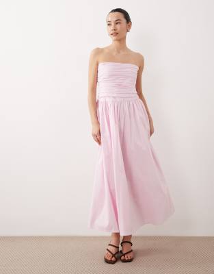 Nobody's Child Petite Ariella Occasion ruched detail bandeau midi dress in soft pink