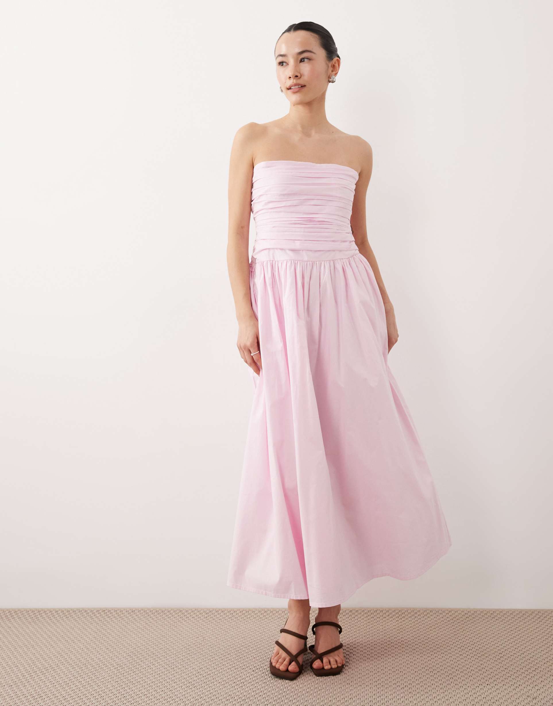 nobody's child petite ariella occasion ruched detail bandeau midi dress in soft pink
