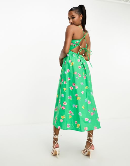 Nobody s Child Petite Billie cotton midi dress in green floral ASOS